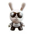 Cute Rabbit Doll Wearing Sunglasses Black And White Striped Shirt Black Pants Two Views
