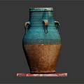 Turquoise Ceramic Vase With Decorative Handles Placed On Patterned Mat Base 3d model