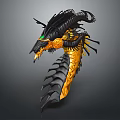 Mythical Black Yellow Dragon Creature With Green Eyes And Spiked Body Design