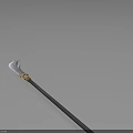 Traditional Ancient Weapon With Long Black Shaft And Golden Decorative Curved Blade
