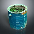 Blue Labeled Drum With Green Substance Inside And Printed Instructions On Surface