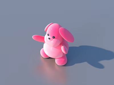 Pink Dog Shaped Plush Toy With Big Ears In Sitting Pose On Gray Smooth Surface 3d model