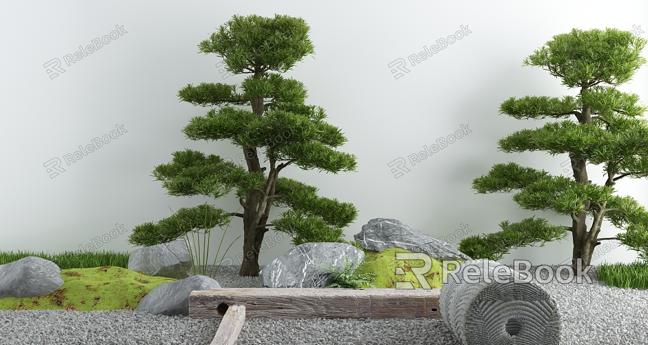 Courtyard landscape sketch courtyard withered landscape stone Zen landscape model