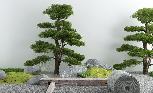 Courtyard landscape sketch courtyard withered landscape stone Zen landscape 3d model