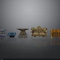 Stylish Scene Components Including Blue Device Bowl Brown Pedestal Beige Sofa And Chest