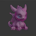 Cute White Baby Dragon Character With Big Blue Eyes And 3D Figurine On Dark Background 3d model