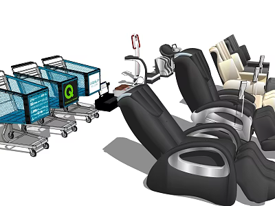 Modern Massage Chair With Black Beige Leather Ergonomic Design And Control Panel Wheels 3d model