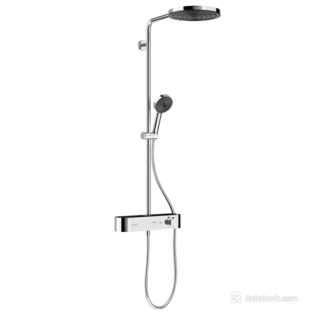 Modern Chrome Wall Mounted Shower System With Overhead And Handheld Sprays 3d model 