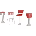 Stylish Dining Table Set With Red Upholstered Seats Round Tables Booth Sofas And Square Tables 3d model