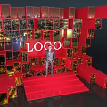 Red Event Stage With Square Panels City Night Reflections And LOGO 3d model