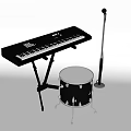 Musical Instruments Set Featuring Black Keyboard Drum And Microphone Stand 3d model