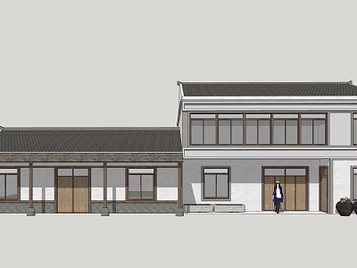 Traditional Chinese Style Boutique Guesthouse Building With Tile Roof Wooden Doors And Light Colored Walls 3d model