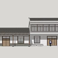 Traditional Chinese Style Boutique Guesthouse Building With Tile Roof Wooden Doors And Light Colored Walls