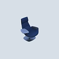 Modern Blue Fabric Single Sofa with Attached Side Table and Silver Metal Base