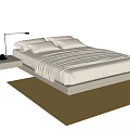 Beige Single Bed With Striped Bedspread Pillows Side Table Lamp And Rug 3d model