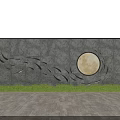 Natural Stone Feature Wall With Carved Wave Patterns And Circular Moon Design Elements 3d model