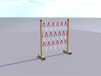 Yellow Post Temporary Safety Fence With Red And White Warning Stripes 3d model
