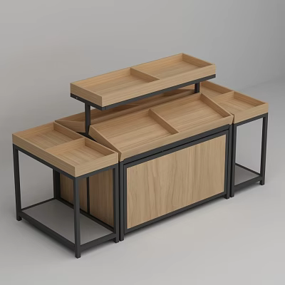 Fruit Shop Wooden Display Racks With Metal Frame And Multi Tiered Trays 3d model