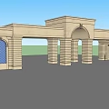 Classical Entrance Gate With Stone Columns Arched Doorway And Ornate Details