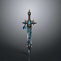 Ornate Fantasy Sword Design With Blue Gems And Golden Decorations
