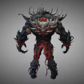 Game And Movie Character With Muscular Build Spiked Armor Red Accents And Clawed Hands