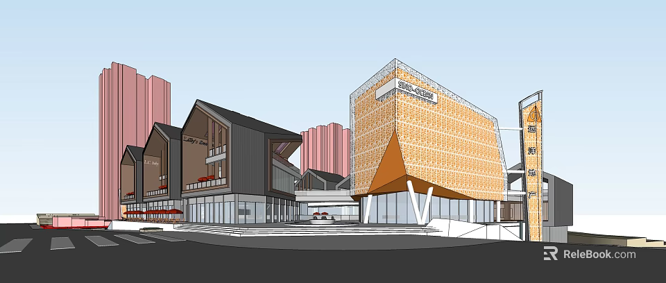 Commercial Complex Modern Architectural Design With Geometric Facade And Retail Spaces 3d model 