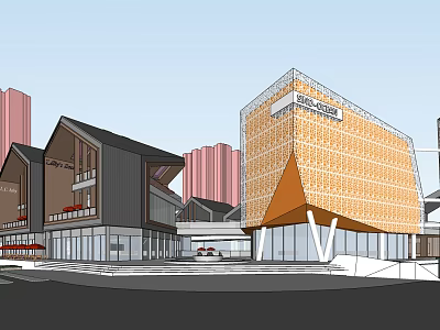 Commercial Complex Modern Architectural Design With Geometric Facade And Retail Spaces 3d model