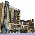 Modern Multi Story Building Design With Glass Curtain Walls And Urban Street Features
