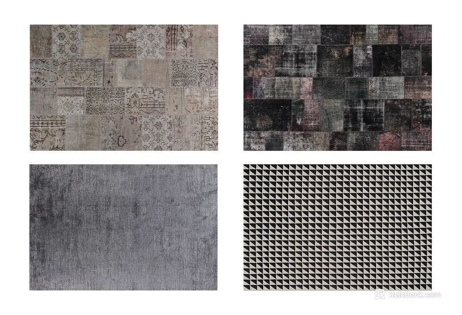 Square Rugs Featuring Diverse Patterns Such as Patchwork Solid Color and Checkerboard 3d model