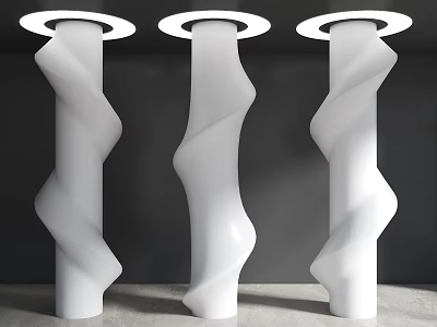 Three Twisted White Pillars With Modern Spiral Design And Dark Background 3d model