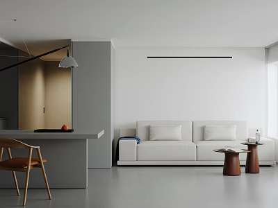 Modern Apartment Interior With Sofa Side Tables And Island Counter 3d model