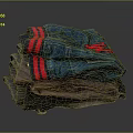 Daily Clothing Stack With Blue Jeans Red Stripes Red Logo And Dark Gray Items