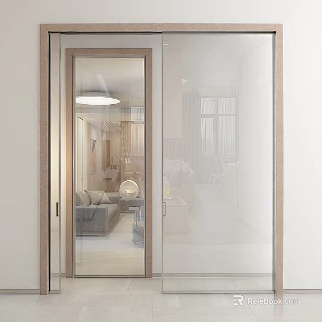 Modern Clear Glass Hinged Door With Wooden Frame For Interior Living Space 3d model 