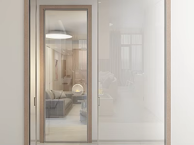 Modern Clear Glass Hinged Door With Wooden Frame For Interior Living Space 3d model