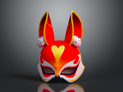 Red Rabbit Ear Mask With Yellow Heart And White Decorations For Fashionable Costume 3d model