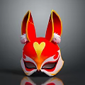 Red Rabbit Ear Mask With Yellow Heart And White Decorations For Fashionable Costume