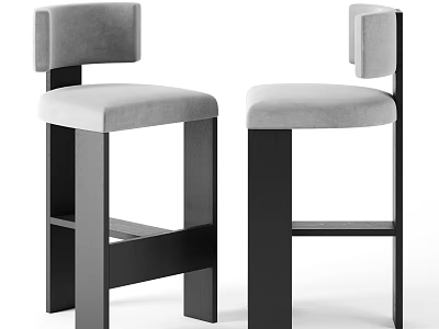 Modern Bar Stools With Grey Upholstered Seat Backrest And Black Frame Design 3d model