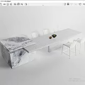 Modern Marble Dining Table Set With White Chairs And Tabletop Decor 3d model
