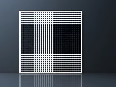 Air Conditioner Vent Square Shape White Frame Black Grid On Dark Wall With Reflective Floor 3d model