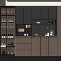 Modern Kitchen Sideboard With Dark Wood Glass Door Storage And Coffee Machine