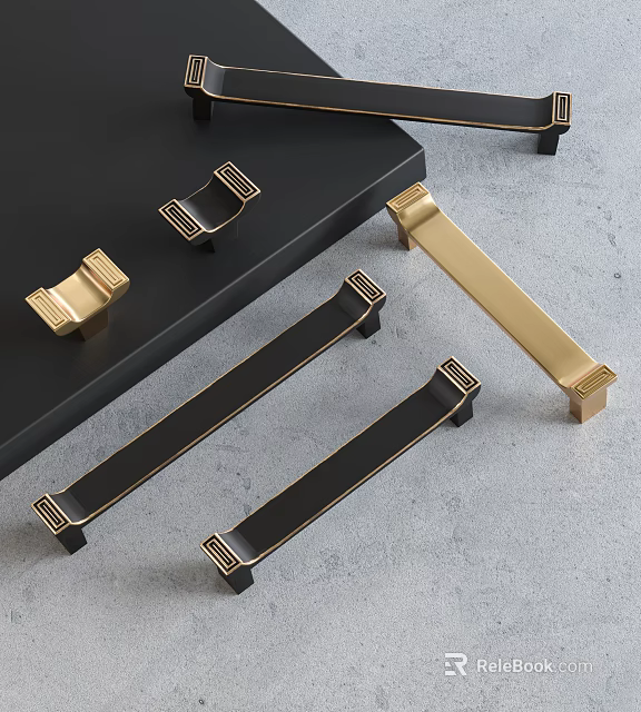 Modern Gold Black Door Handles Featuring Different Rectangular And Long Design Styles 3d model 