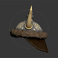 Blue Horned Hat With Intricate Decorative Patterns Spiked Top And Fur Trim