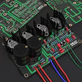 Mobile Phone Digital Circuit Board With Electronic Components Capacitors Heat Sinks And Colored Wires