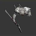 3D Model Of Armored Character With Red Horns White Armor And Weapon