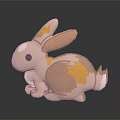 Cute 3D Rabbit Model with Orange Brown Fur and Large Ears in Cartoon Style