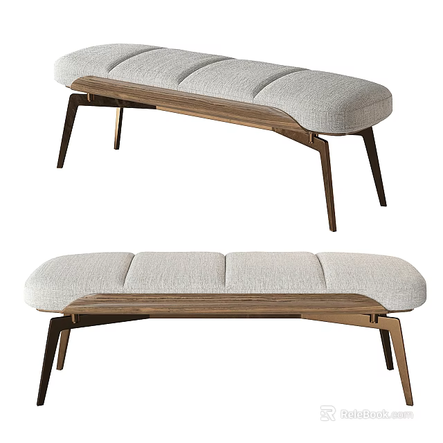 Modern Upholstered Bench With Light Gray Upholstery And Dark Wood Frame Design 3d model 