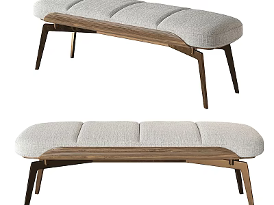 Modern Upholstered Bench With Light Gray Upholstery And Dark Wood Frame Design 3d model