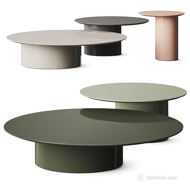 Modern Round Coffee Table Design With Cylindrical Base And Smooth Surface In Various Colors 3d model