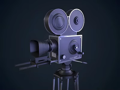 Vintage Commercial Film Camera Equipment With Tripod Dual Reels And Classic Lens 3d model