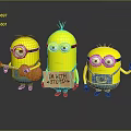 Three Minions Holding Guitar Carrying IM WITH STUPID Sign Waving In Blue Overalls With Goggles